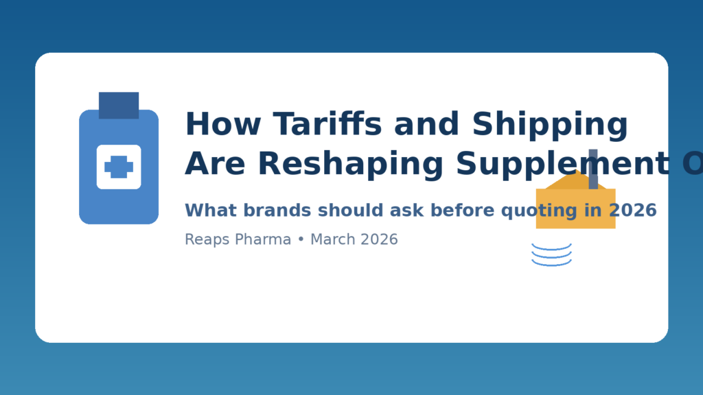 Supplement OEM tariffs and shipping planning graphic for U.S. brands in 2026
